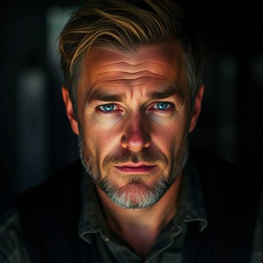 Portrait of Alistair Davies, a versatile actor famous for science fiction and fantasy roles.