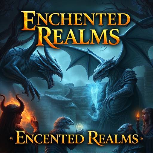 Poster of 'Enchanted Realms', a fantasy series set in a world of magic and mythical creatures.